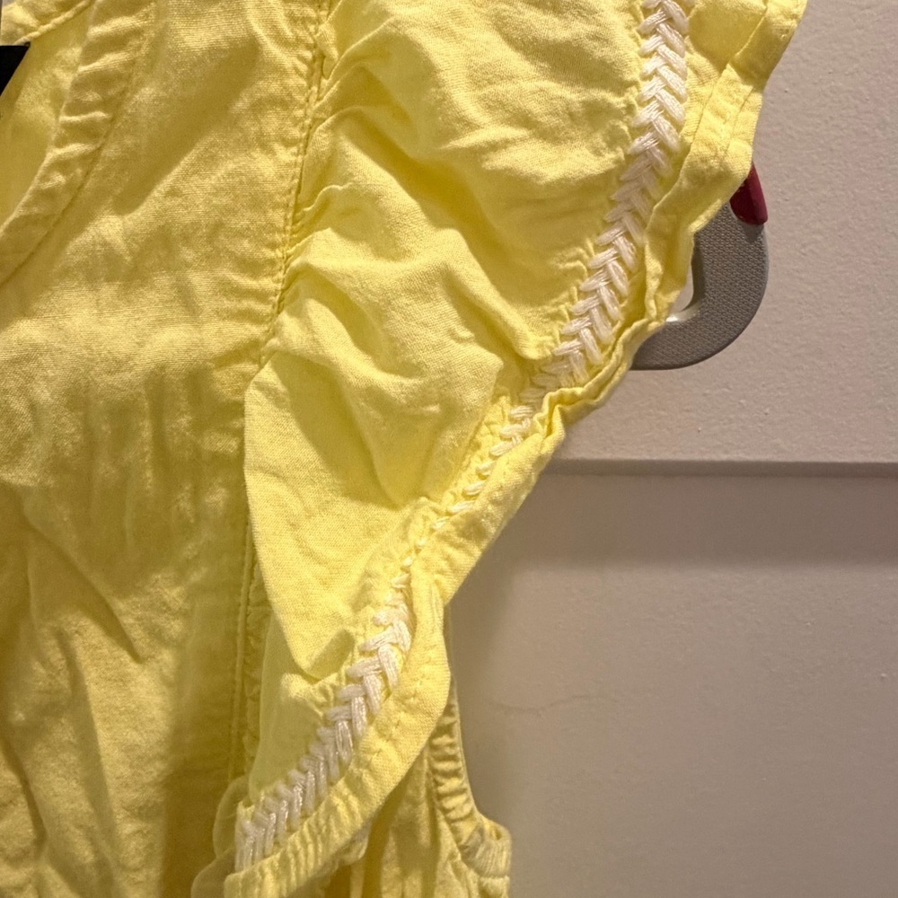 Banana Republic Yellow Ruffle Flutter Sleeve Blouse Petite Small Cotton Top - Picture 2 of 11